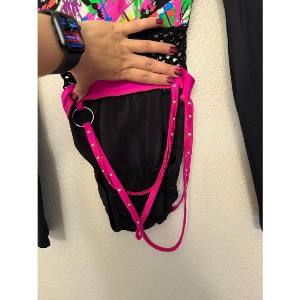 Kelle dance neon Y2K acro contemporary costume leotard fishnet 5304 MC 10/12